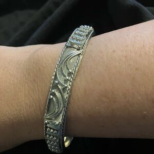 Estate Silver Filigree Bangle with Bead Accents